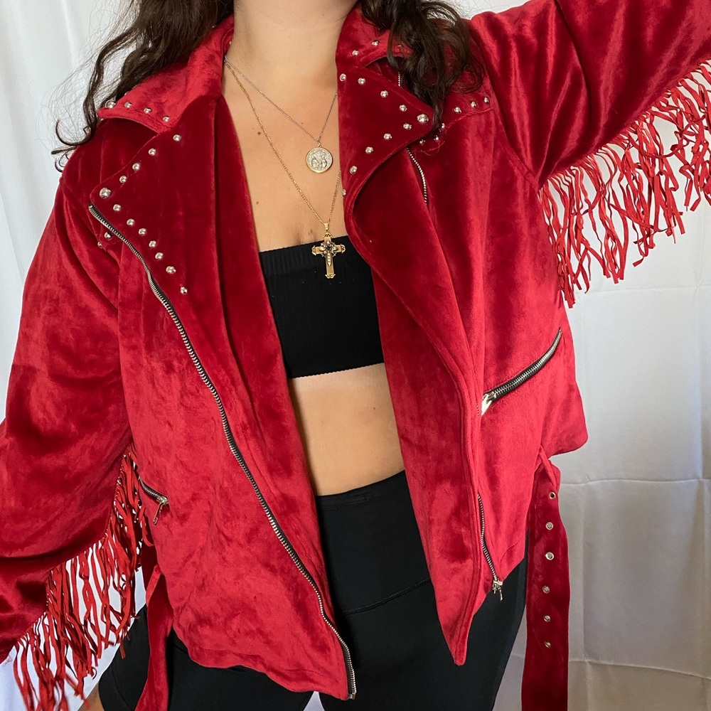 Missguided Fringe Velvet Jacket